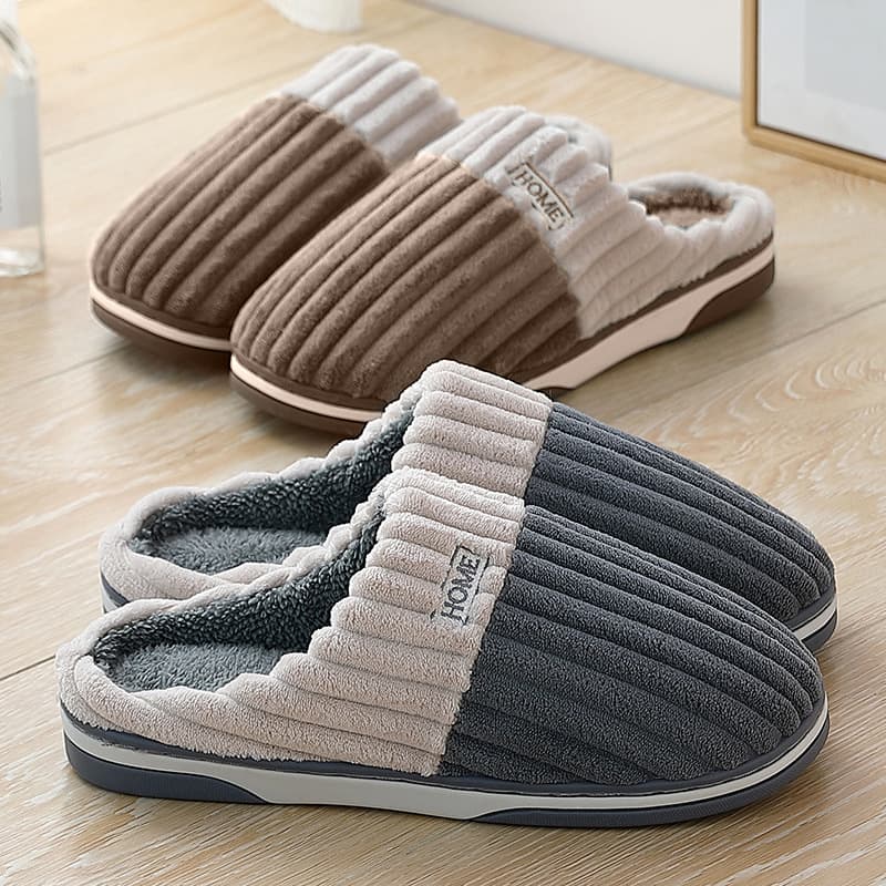 Indoor Cotton Slippers for Women Winter Home Large Size Men Striped Plush Warm Cotton Slippers Wholesale