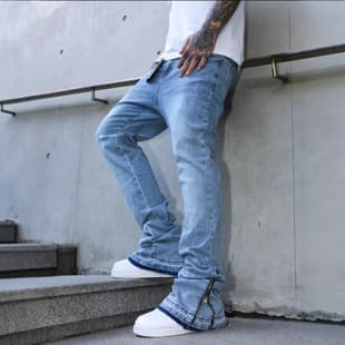 Cross-border men's jeans 2026 American spring/summer all-season cat whisker loose bootcut wide-leg straight jeans