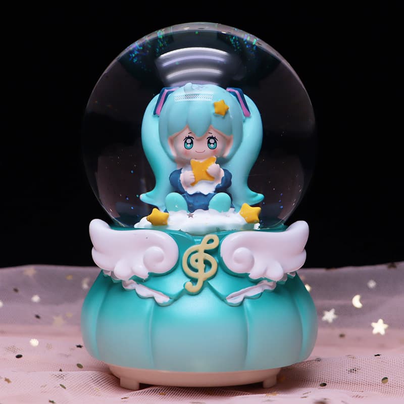 Japanese Cartoon Hatsune Miku Crystal Ball Music Box Creative Luminous Snow Princess Ornament Birthday Gift