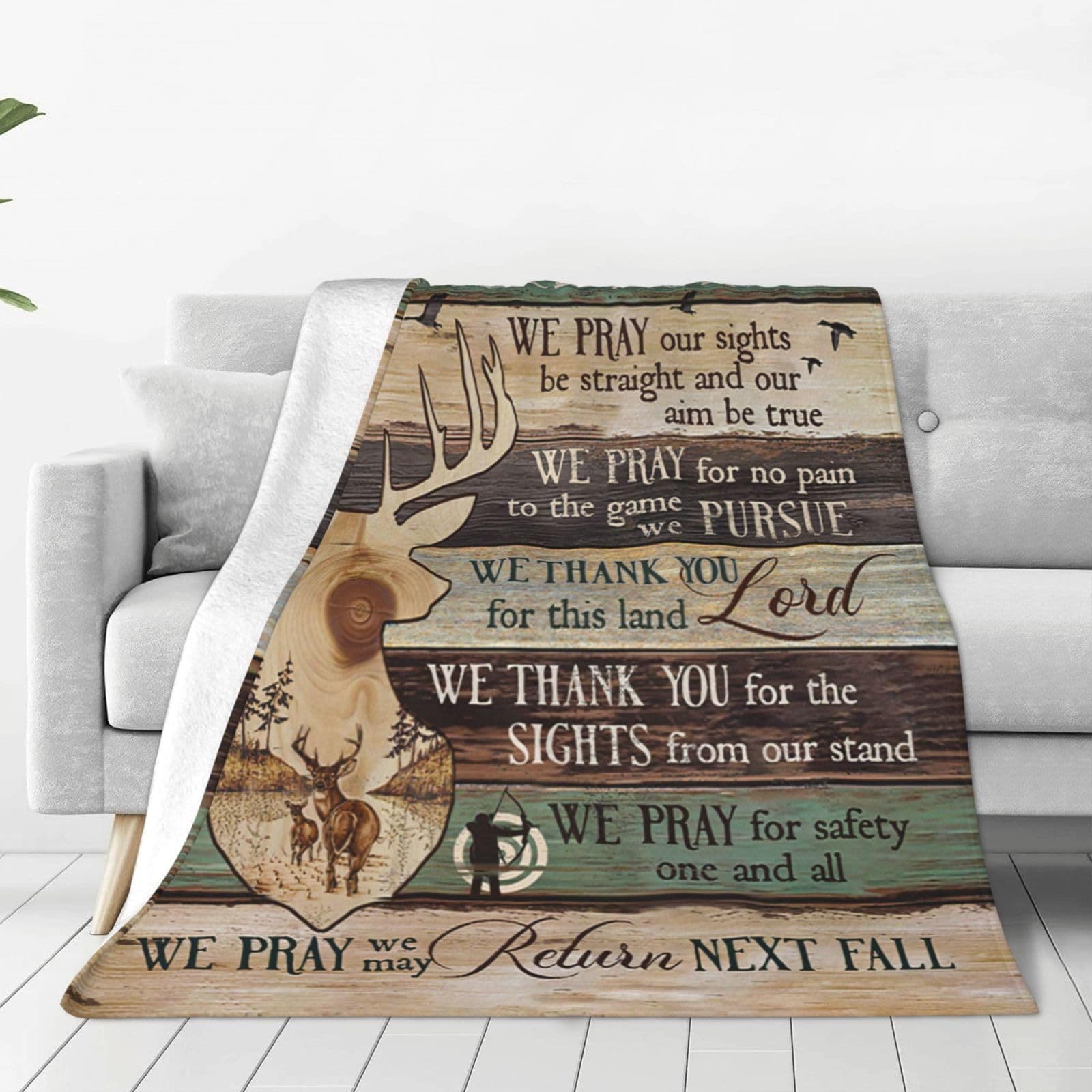 Hunter's Prayer Decorative Deer Blanket Soft Comfortable Flannel Warm Home Essential Printed Blanket Gift for Men and Women