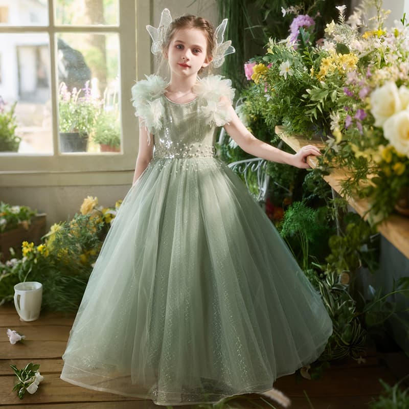 Cross-border European and American Girls Princess Dress Mesh Tulle Dress Summer Children's Gown Performance Dress Puffy Skirt Stylish Dress