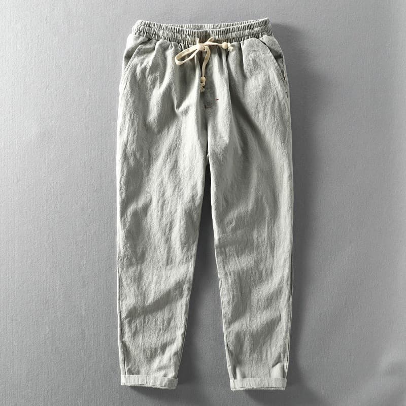 New Summer Linen Pants for Men, Loose Fit Cotton-Linen Casual Trousers, Sun Protection, Japanese Style, Solid Color Long Pants