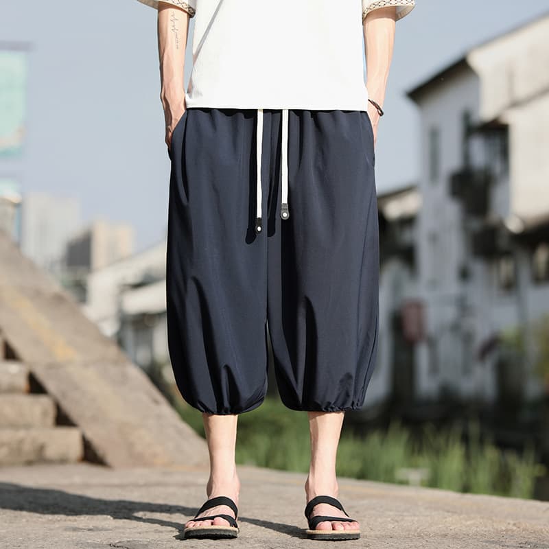 Best-selling Ice Silk Capri Pants New Summer 2025 Loose Harem Carrot Pants Men's Trendy Capri Pants