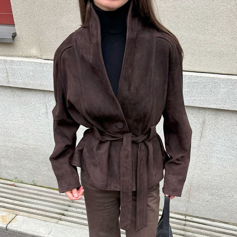 AliExpress 2026 Fall/Winter Retro Suede Long Sleeve Jacket for Women with Stylish Lapel Collar, Chic and Casual Design