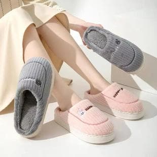 Women's Cotton Slippers for Autumn and Winter, Indoor Thick Sole, Couples, Fleece-Lined Warm, Non-Slip Home Slippers for Men