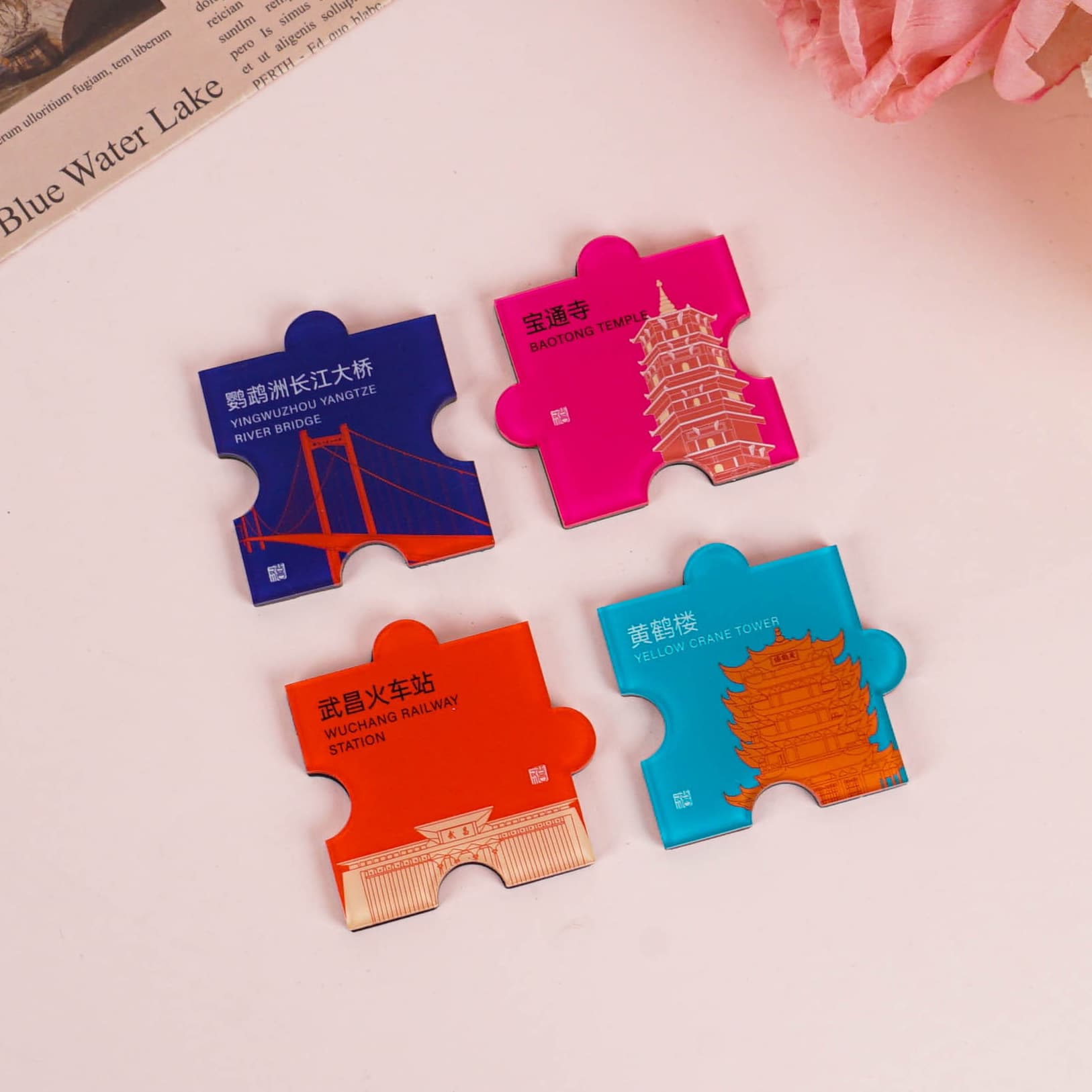 Chinese-style refrigerator magnets for peace, joy, creativity, cuteness, and wedding celebrations; decorative refrigerator door stickers.