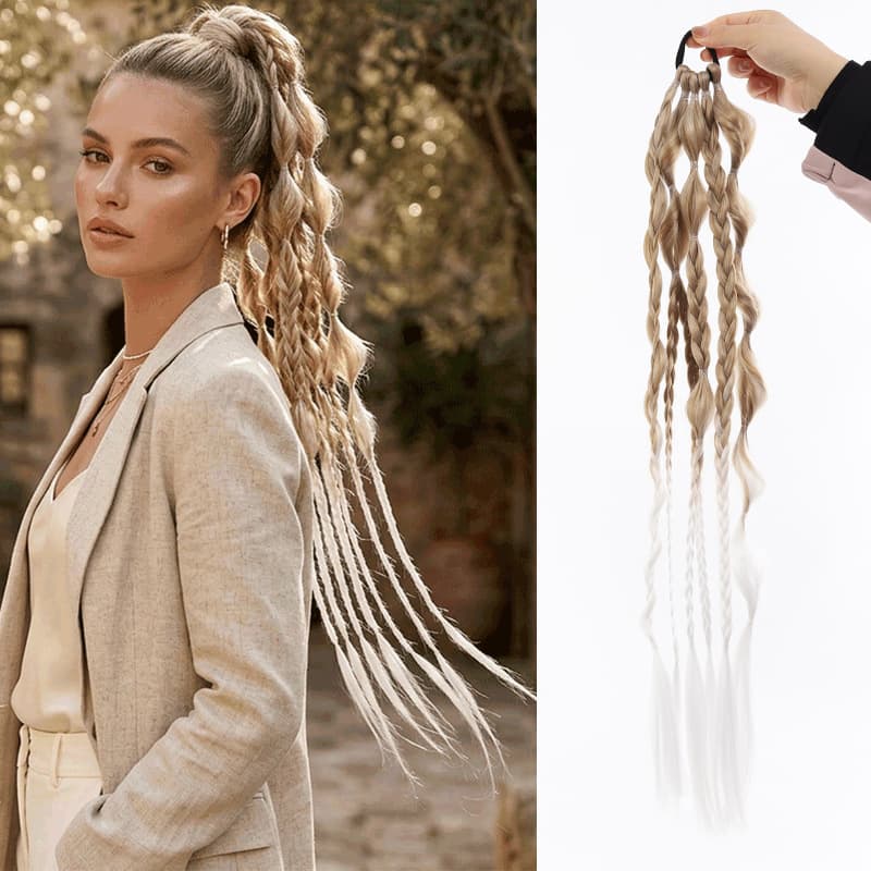 European and American Style Wigs, Braided Ponytails, Synthetic Hair Braids, Fashionable Hot Girl Twisted Boxing Braids, Lantern Bubble Ponytails