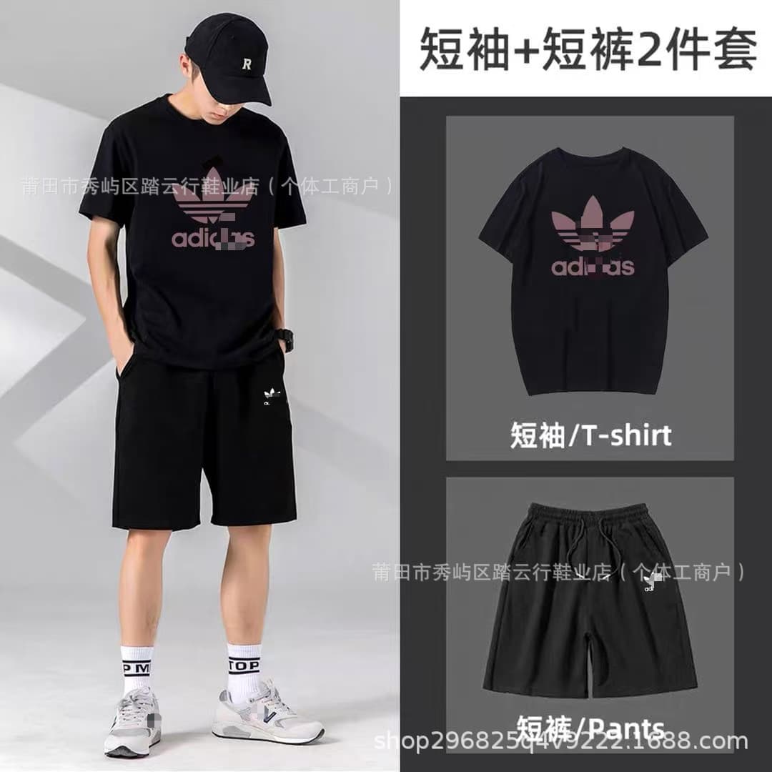 Summer Adidas Trefoil Casual Couple's Short-Sleeved Shorts Sports Suit with Soft, Stretchy and Comfortable Fabric
