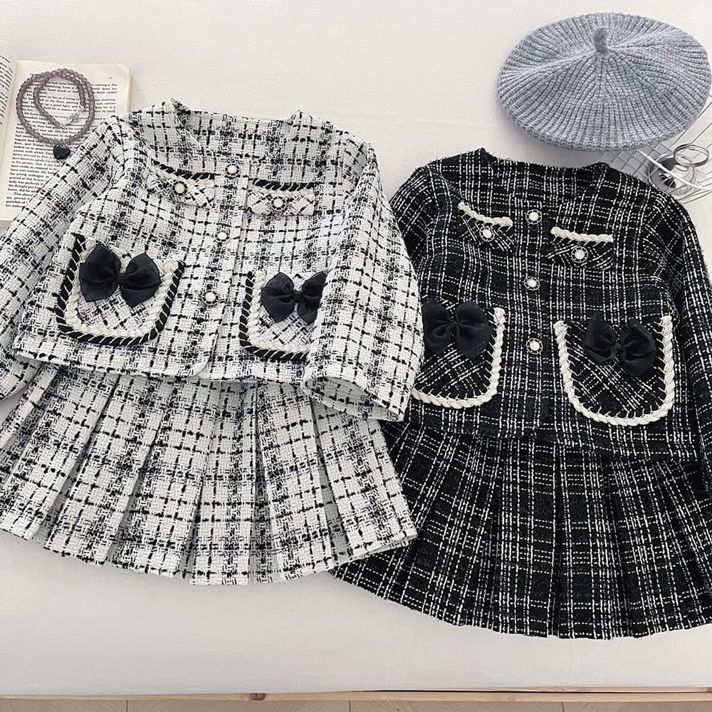 Girls' Chanel-Style Outfit Spring Autumn 2026 New Fashionable Baby Elegant Plaid Jacket and Pants Two-Piece Set