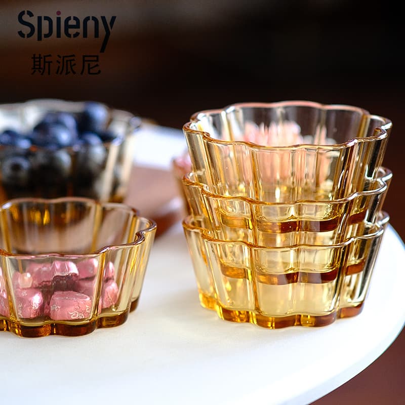 Spine Amber Flower Heart Glass Dessert Bowl Salad Bowl Baking Pudding Bowl Cake Cup Souffle Bake
