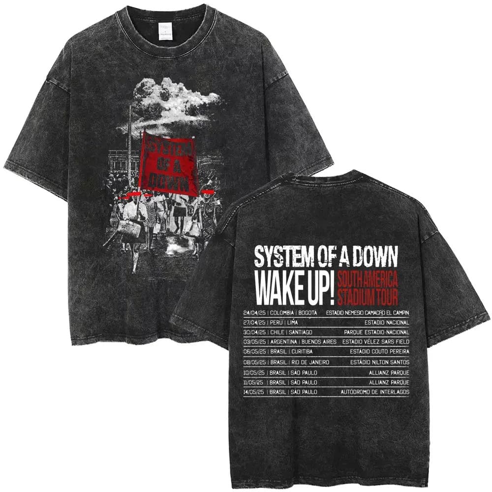 Washed Vintage System of A Down Wake Up Tour 2025 T Shirts M