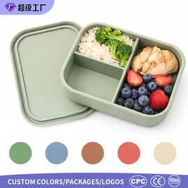 Silicone 3-Compartment Bento Box, Microwave-Safe Lunch Box