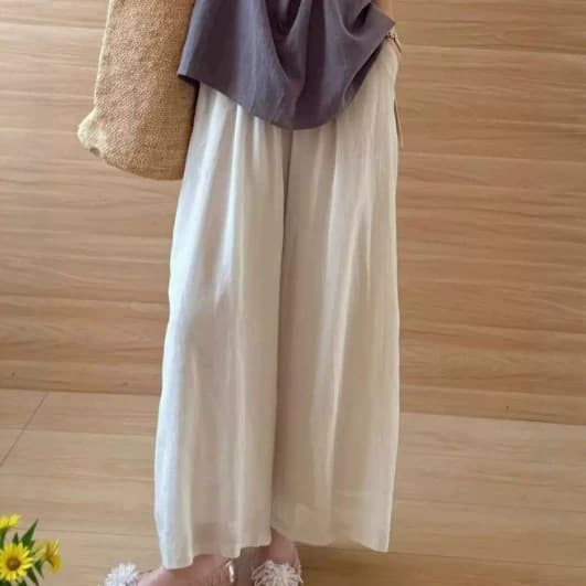 JOJO Linen Casual Pants for Women, 2026 New High-Waist Drape Slimming Cool-Touch Nine-Point Wide-Leg Pants