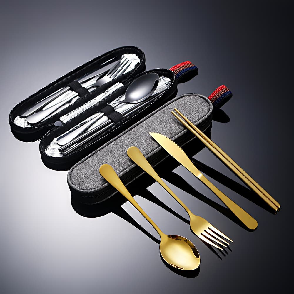 Cross-border stainless steel tableware 1010 knife, fork, spoon and chopsticks set outdoor camping portable storage bag tableware four-piece set