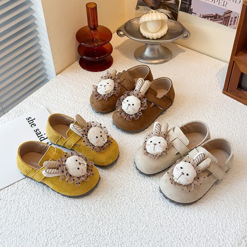Girls' Leather Shoes Spring Autumn New Korean Cartoon Birkenstock Shoes Casual Leather Shoes Versatile for Toddlers and Kids