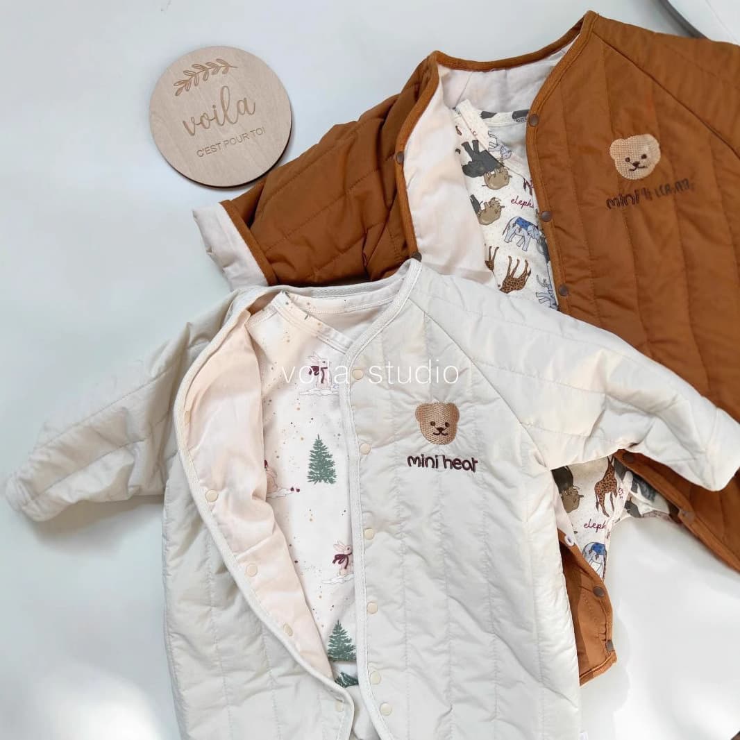 Baby Cotton Lightweight Quilted Romper Embroidered Bear Padded Coat Autumn Winter Jumpsuit Unisex Infant Warm Bodysuit