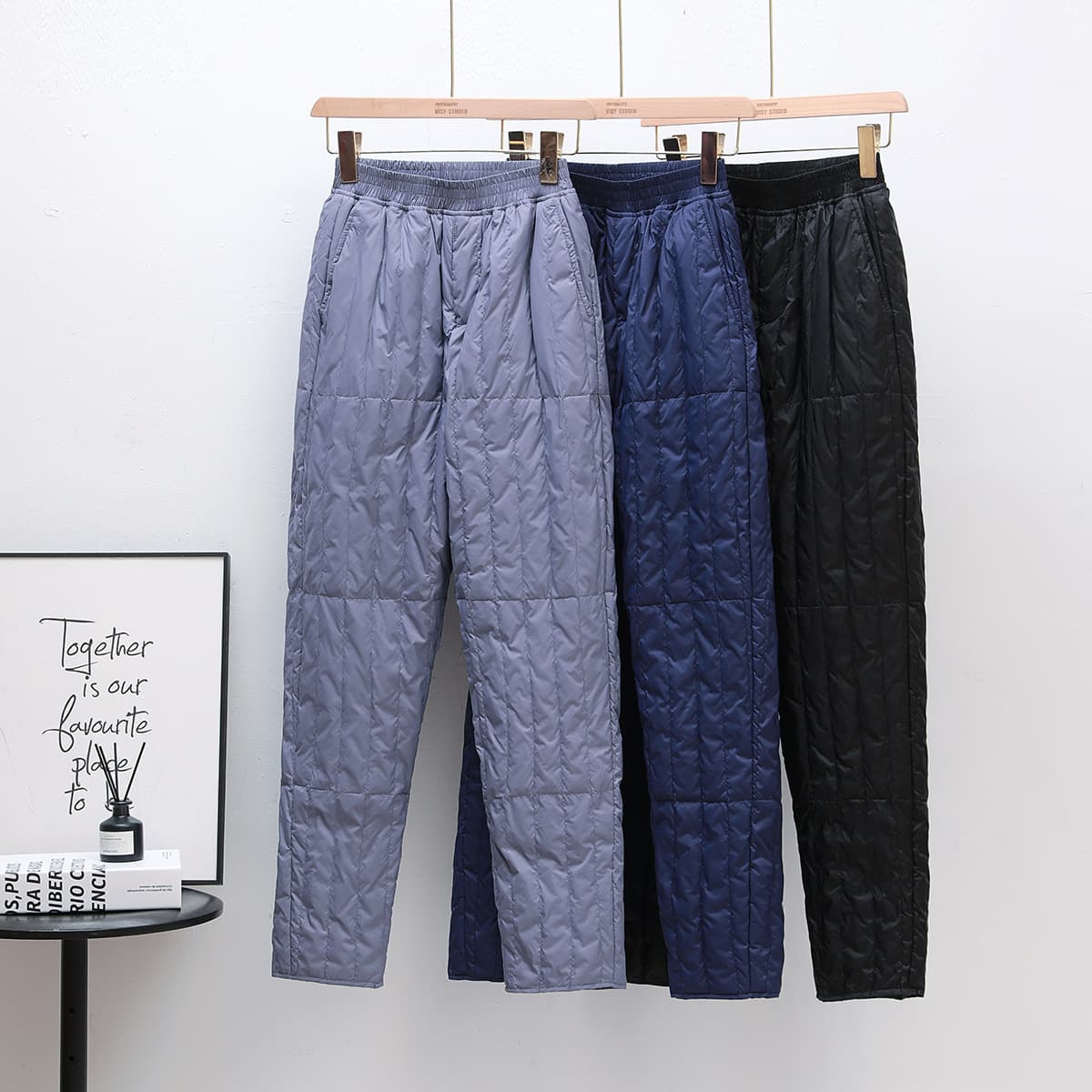 Men's down pants, lightweight with white duck down lining, warm and comfortable, plus size, high-waisted and loose fit, suitable for middle-aged and elderly men.