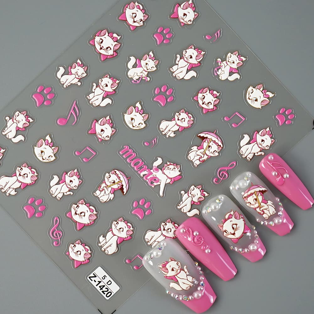 Redanco New 5D Embossed Cartoon Marie Cat Nail Stickers 3D Self-Adhesive Nail Decals Ornaments Wholesale