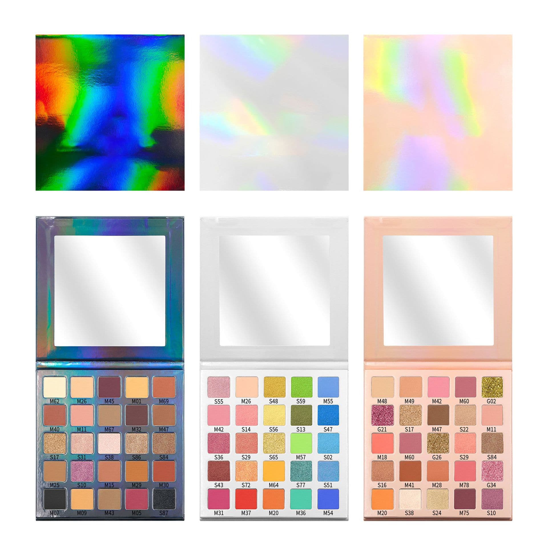 25-Color Square Eyeshadow Palette 22mm Square Hole Empty Eyeshadow Palette Packaging Material No Logo Export DIY Pearlescent Glitter Paper Palette