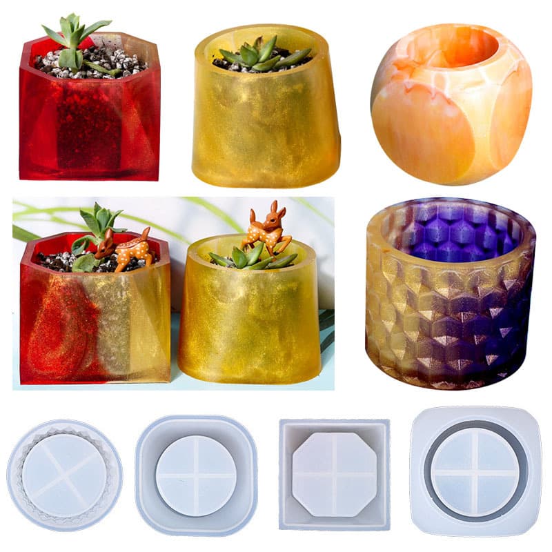 Zhongcheng Silicone Resin Mold 4 Styles Succulent Planter Mold Silicone Mold DIY Accessories Amazon Hot Sale
