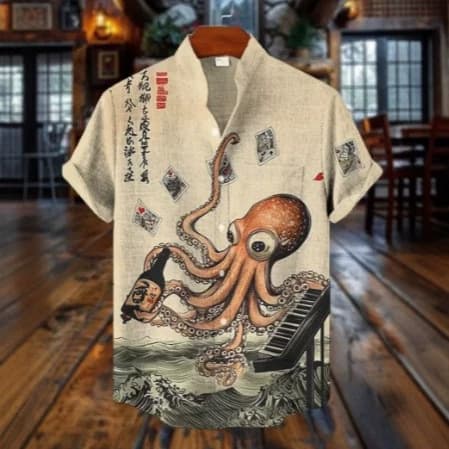 Cross-border Men's Fashion Loose Shirt, Breathable Casual Shirt - Vintage Men's 3D Print Short Sleeve Shirt