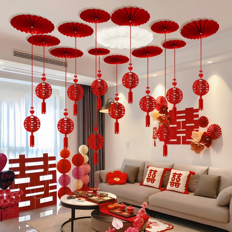 Wedding room decoration set for bedrooms and living rooms, stylish and beautiful decorative hangings for the groom and bride's master bedroom, and garlands for the new house.