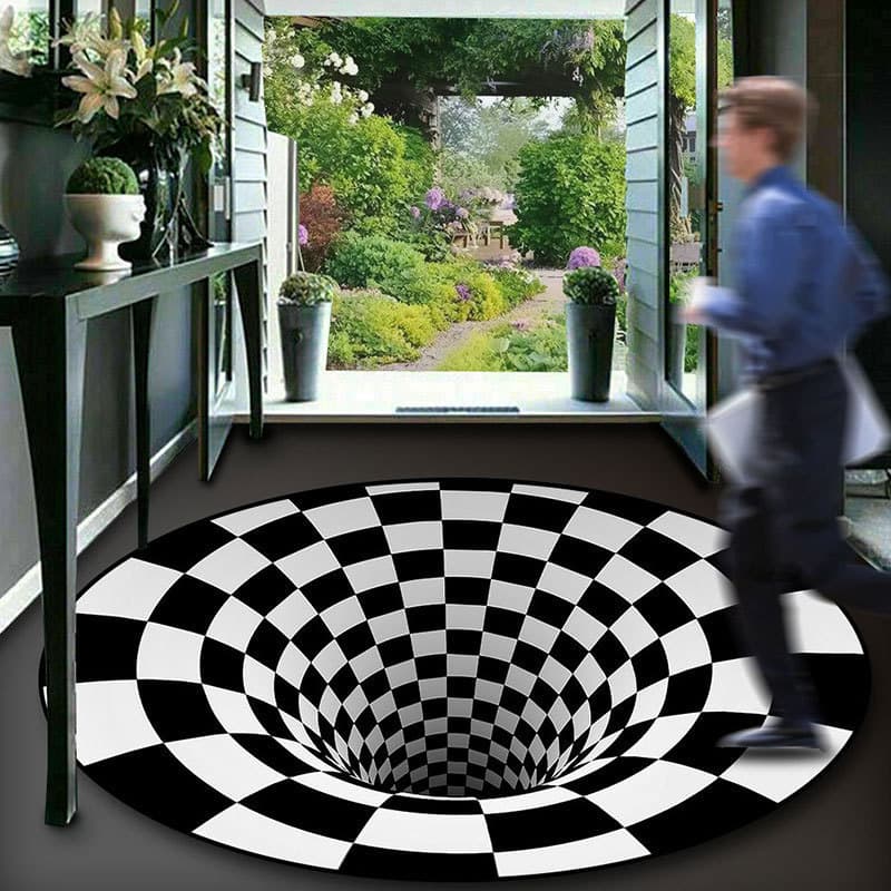 Amazon Dizzy Black and White 3D Stereoscopic Vision Door Mat Illusion Carpet for Dogs and Cats, Easy to Clean