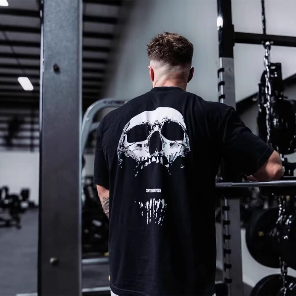 New Gym Fitness T-shirt Loose Oversized Cotton Men Short Sleeve