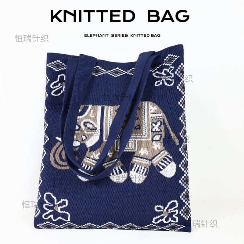 Ethnic Style Elephant Xishuangbanna Knitted Bag Amazon Export Popular Ins Style Cartoon Cute Color Matching Large Bag