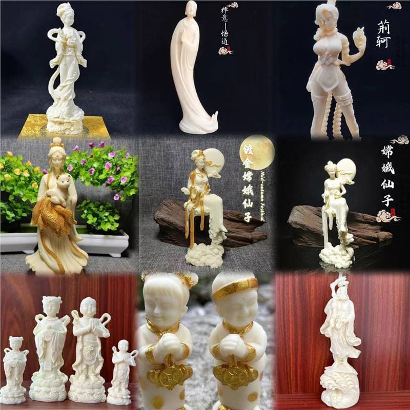 Ivory Nut Carved Chang'e Fairy Nine-Tailed Fox Fairy Jing Ke Buddha Enlightenment Living Room Office Desktop Car Decoration Ornament