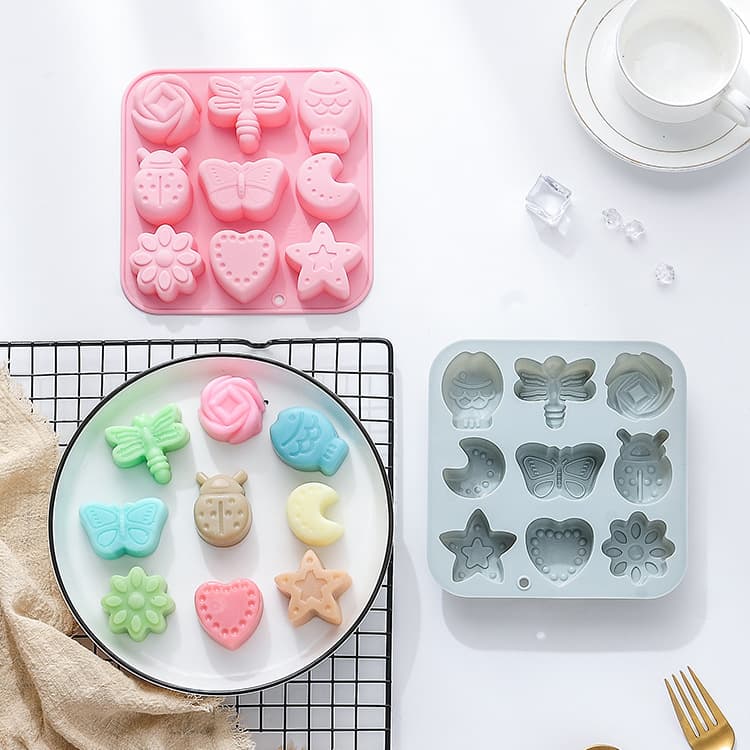 In Stock 9-Cavity Moon Beetle Dragonfly Butterfly and Other Shapes Chocolate Mold Silicone Cake Mold Epoxy Resin Mold