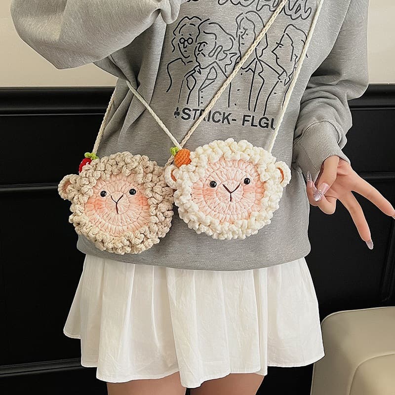 Cute Cartoon Lamb Hand Knitted Bag 2025 New Wool Crossbody Bag Cute Small Bag for Children and Girls