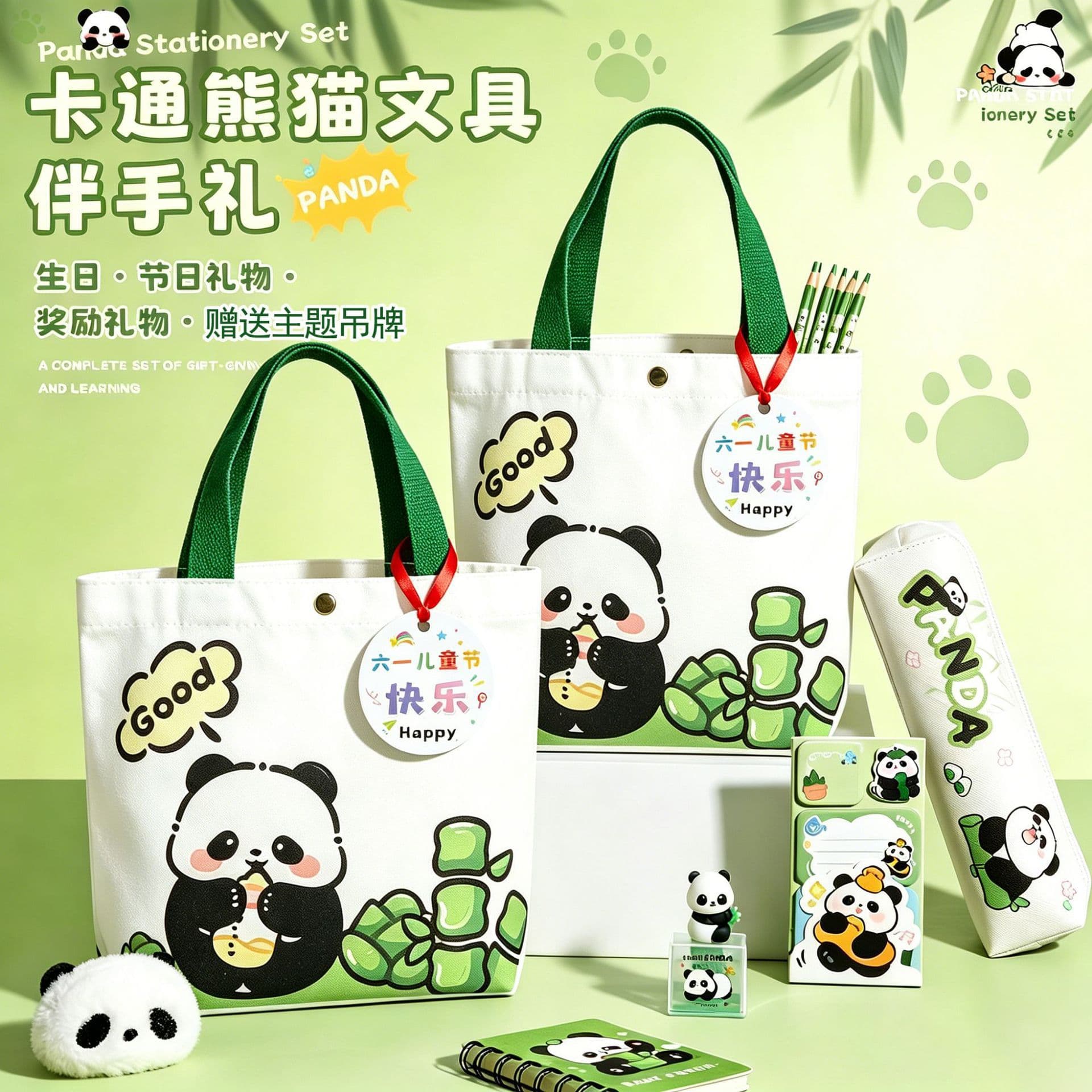 Panda stationery set, school supplies spree, primary and secondary school students souvenirs, training institution gifts, birthday gifts