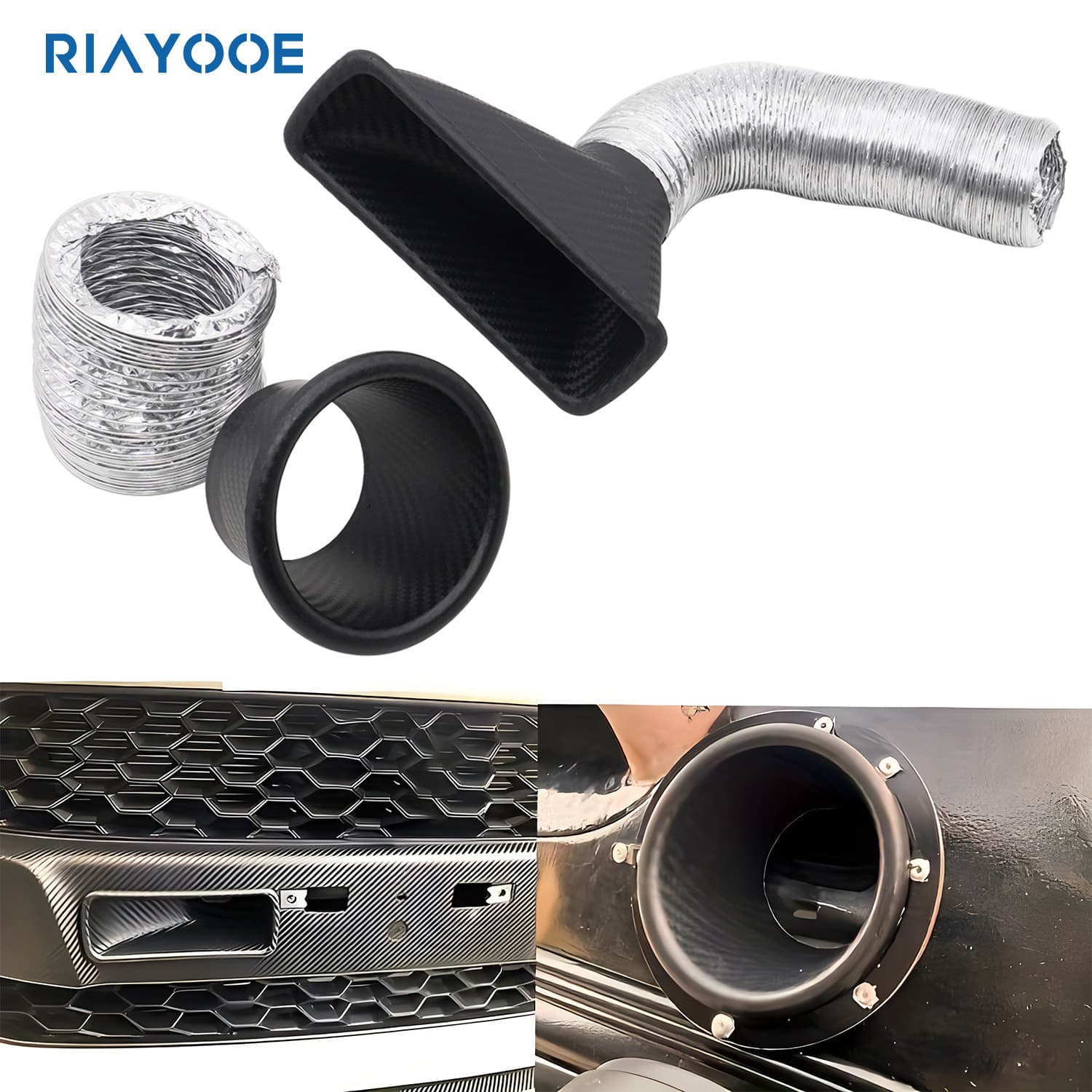 Car Air Intake Horn Modification Carbon Fiber Pattern Square Round Air Duct Inlet Front Bumper Turbo Universal