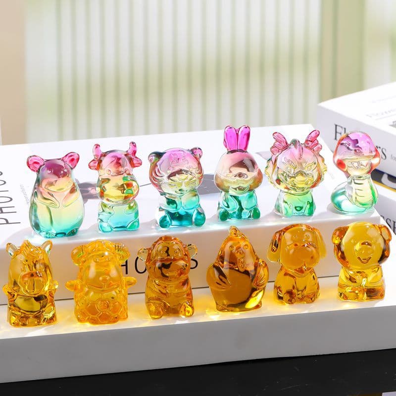 Wholesale Glazed Zodiac Animal Ornaments, Crystal Zodiac Set Figurines Creative Desktop Decor New Dragon & Snake Designs