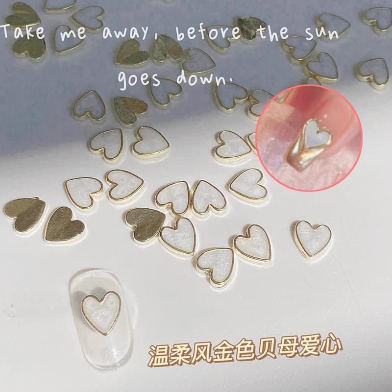 New Fritillaria love nail art jewelry nail accessories metal edged shell light luxury jewelry 2024 hot style decoration