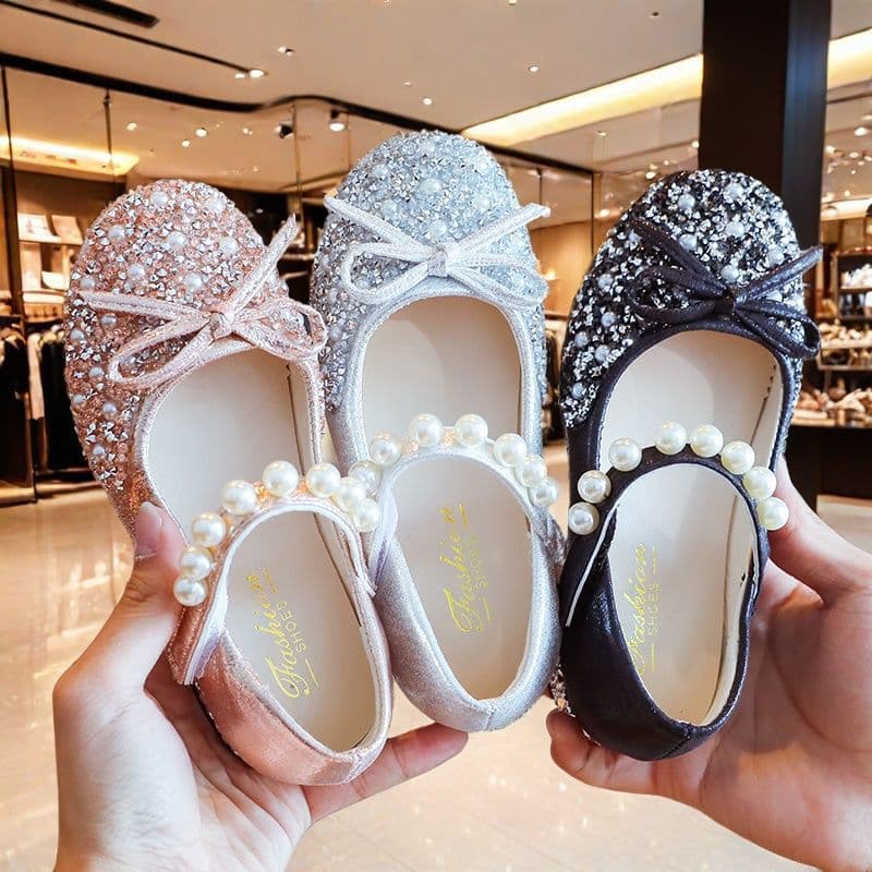 Girls' high-heeled leather shoes, Elsa new sequined pink princess shoes, dance performance children's shoes, toddler crystal shoes