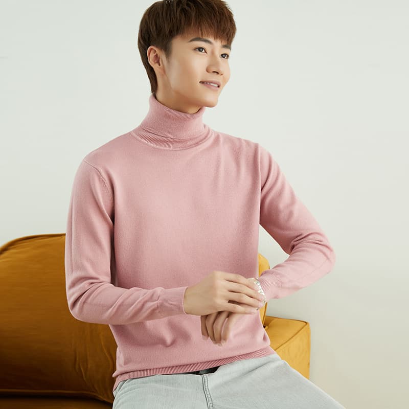 Men's Turtleneck Sweater Autumn Winter Andy Fleece Thickened Knitwear Solid Color Loose Pullover Base Layer High Reflection