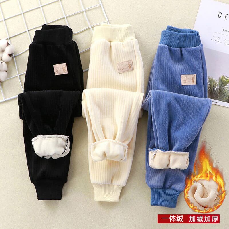 New children's corduroy fleece-lined pants, winter casual pants, children's sports pants, boys' and girls' warm pants