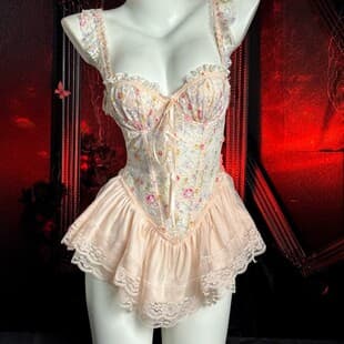 Half Sugar Gravity Floral Print Sweet Boned Corset with Padded Cups Pure Desire Suspender Lingerie Push-Up Women 992