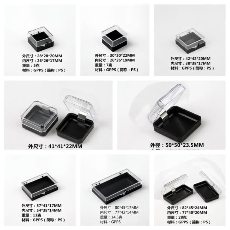 Factory Direct PS Transparent Top Black Bottom Flip Box, Box Packaging Box, Jewelry Box, Badge Box, Plastic Box
