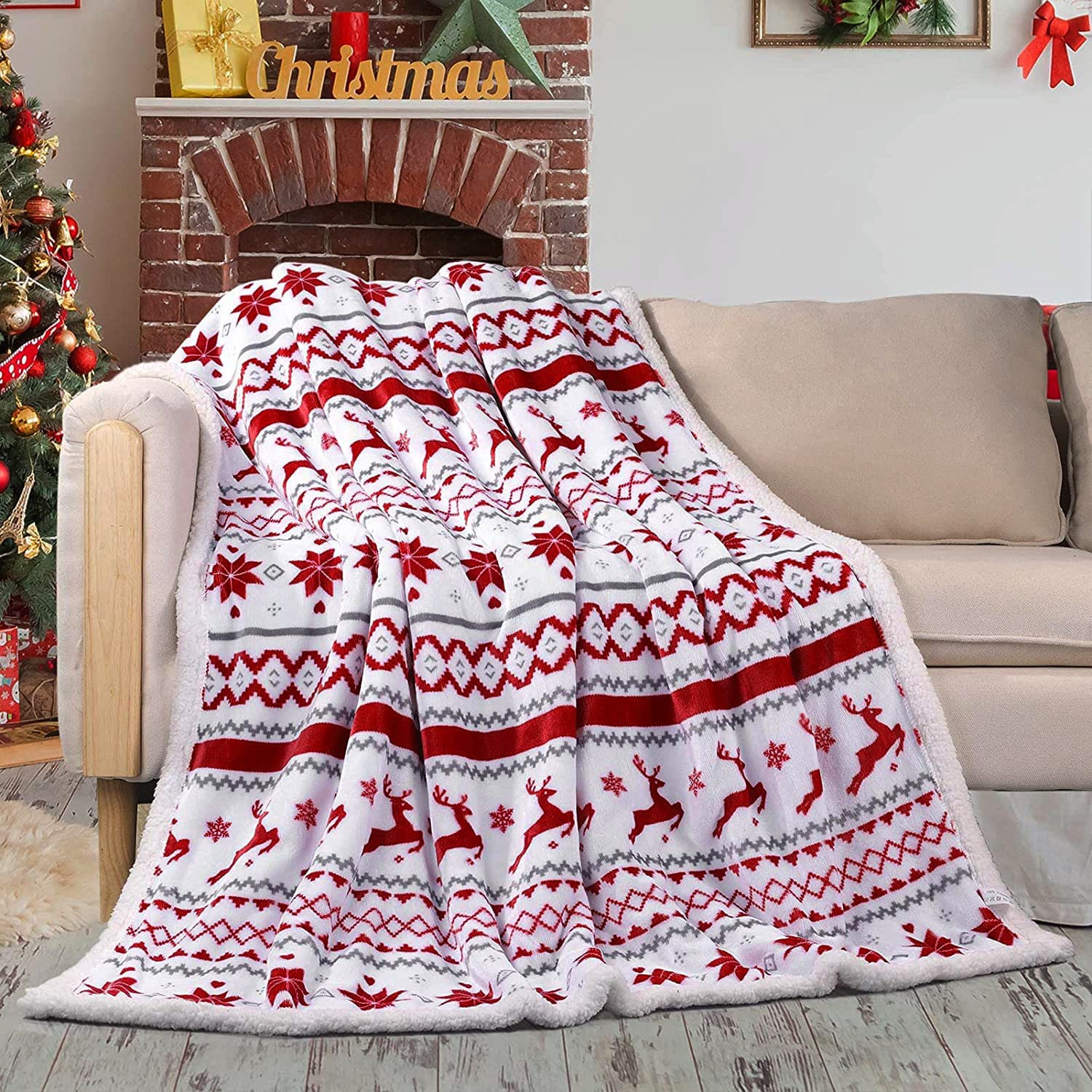 Thickened Double Layer Sherpa Christmas Style Sofa Cover Blanket Velvet Soft Polyester Fiber Modern Simple All Seasons Blanket