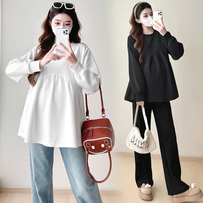 New autumn/winter style maternity sweatshirt, fashionable, youthful, versatile, loose-fitting, casual long-sleeved maternity top for women.
