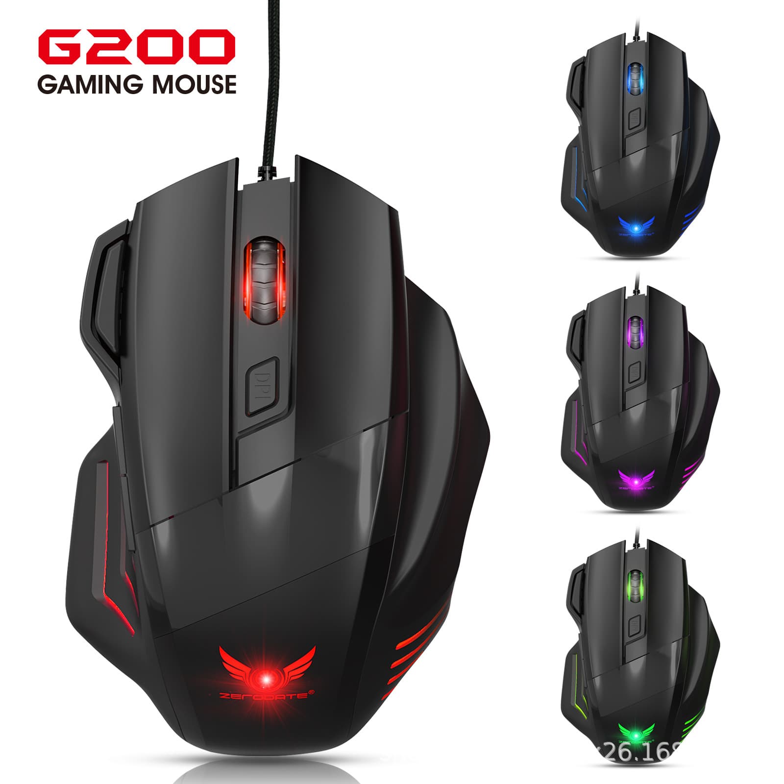 G200 Wired Gaming Mouse with 7 Buttons, Colorful Breathing and Illumination, Perfect for PUBG and Recoil Control.