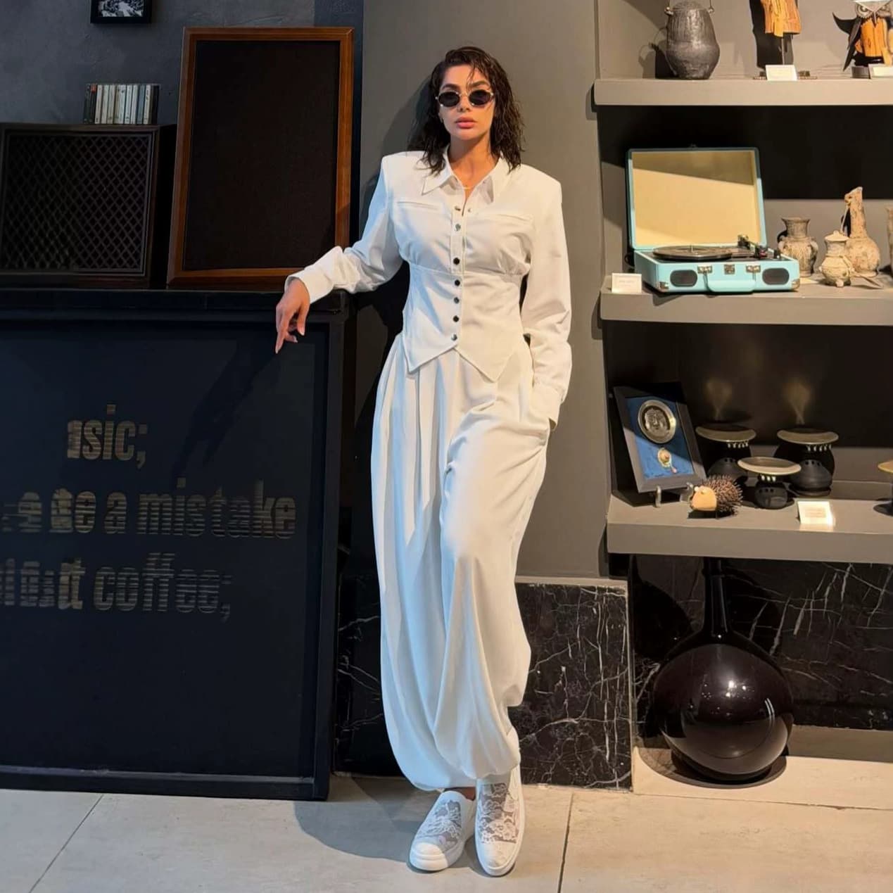 European and American Women's 2026 New Slimming Long Sleeve Blouse High Waist Wide Leg Long Pants Ins Set