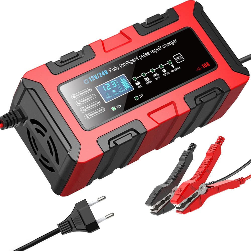 Smart Car Motorcycle Battery Charger 10A High Current 12V/24V LiFePO4 Lead Acid AGM Charger