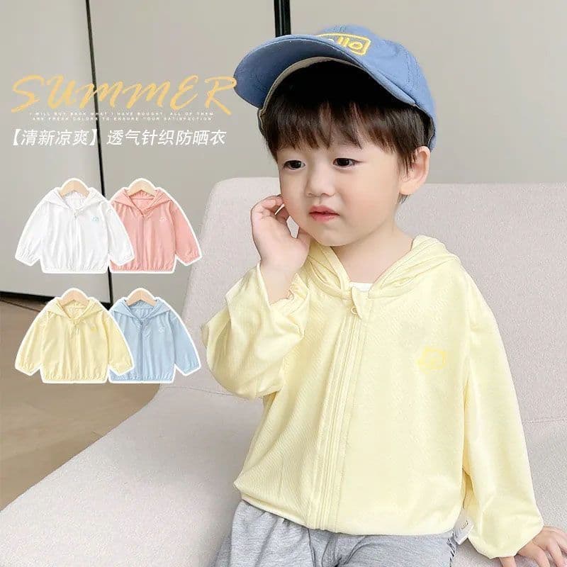 Children's sun protection clothing, children's summer, girls, babies, boys and toddlers, thin outer hooded zipper jacket