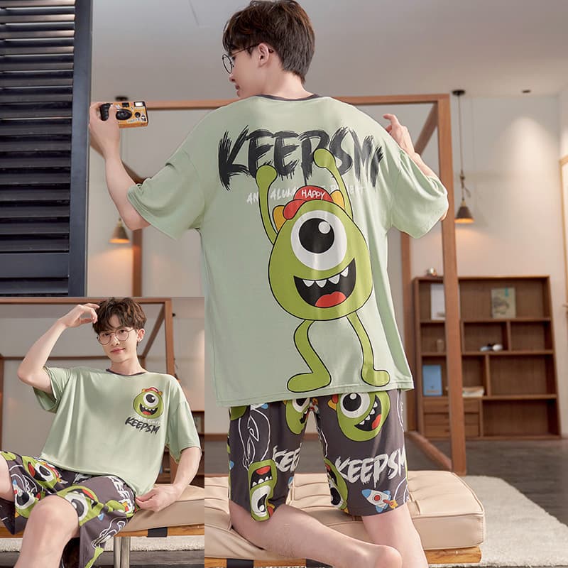 2025 New Men's Pajamas Summer Thin Modal Short Sleeve Ice Silk Student Teen Boys Youth Children's Clothing