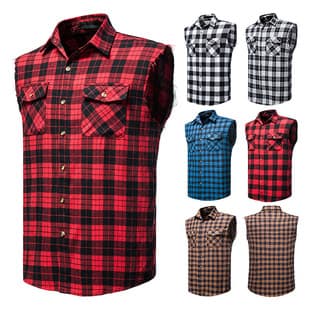 2023 Summer New European Size Men's Casual Sleeveless Shirt Amazon Fashion Plaid Multi-Color Shirt Bulk