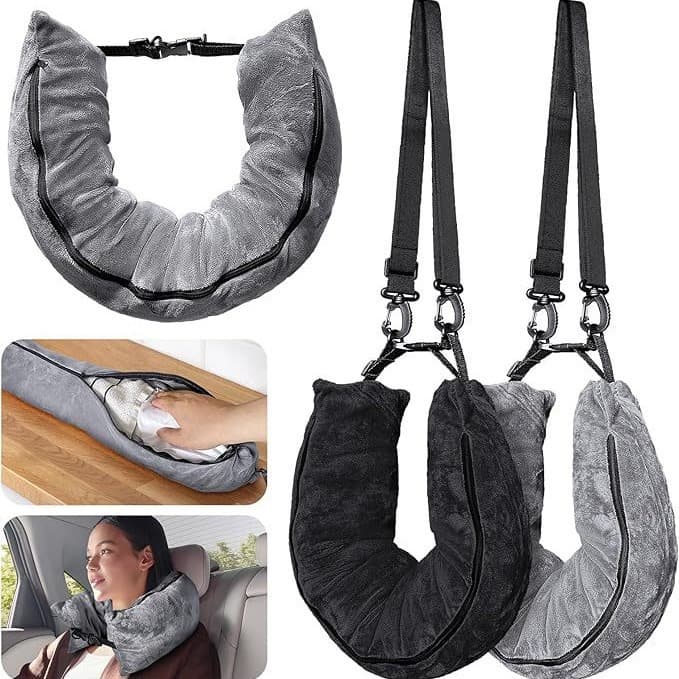 New Multifunctional Comfortable U-Shaped Travel Pillow, Padded Clothing Luggage Pillowcase, Soft Plush Cushion